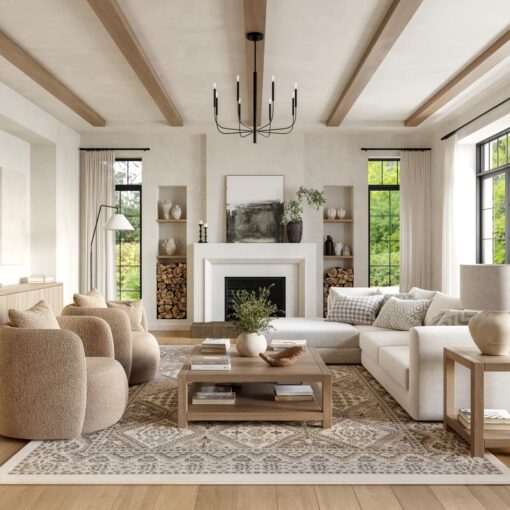 nuLOOM 8' Square Becca Traditional Tiled Area Rug, Becca Beige, Faded Transitional Design, Stain Resistant, for Bedroom, Dining Room, Living Room, Hallway, Office, Kitchen, Entryway