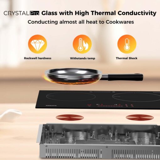 FOGATTI Double Induction Cooktop, Electric Induction Stove for RV, Built-in Countertop Burner with Touch Sensors, 9-Level Power, Pan Detection, 0-99 Min Timer, Child Lock, Shared 1800W - Image 2