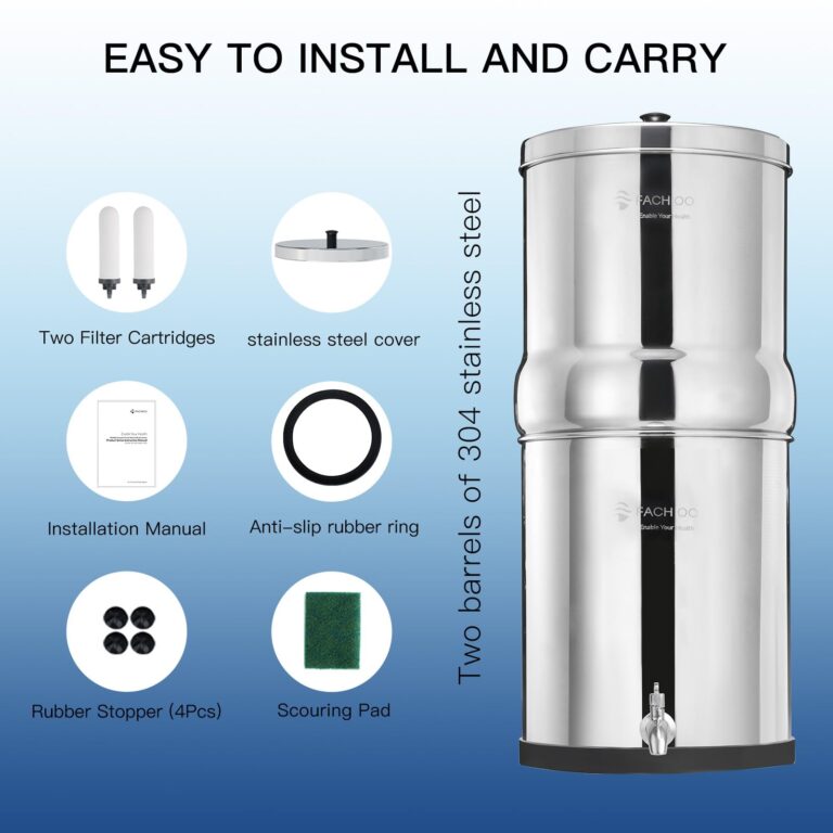 FACHIOO 2.25 Gallon Stainless Steel Gravity-Fed Water Filter System with 2 White Ceramics Purification Washable Filter, Portable Countertop Filter System for Home and Outdoor Camping Use - Image 8