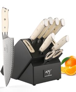 NANFANG BROTHERS Knife Sets 10 Pieces for Kitchen with Block, Damascus Kitchen Knife Set with Block, ABS Ergonomic Handle for Chef Knife Set and Kitchen Shear