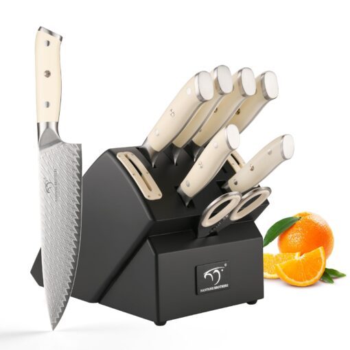 NANFANG BROTHERS Knife Sets 10 Pieces for Kitchen with Block, Damascus Kitchen Knife Set with Block, ABS Ergonomic Handle for Chef Knife Set and Kitchen Shear