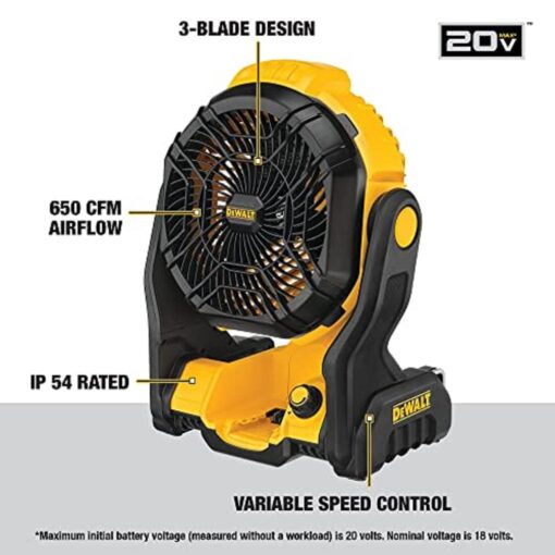 DEWALT 20V MAX Battery Pack with Charger, 3-Ah (DCB230C), Black 20V MAX* Jobsite Fan, Tool Only - Image 3