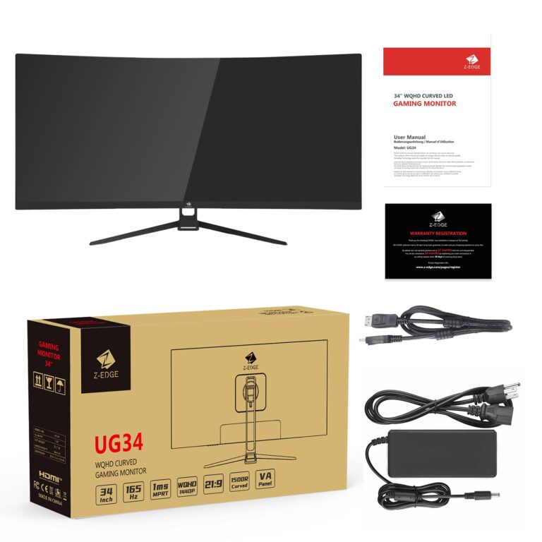 Z-Edge UG34 34" Ultrawide 2K Curved Gaming Monitor with 165Hz Refresh Rate, 21:9 Aspect Ratio, 1ms MPRT, 3440x1440 Resolution, 1500R Curvature, VA Panel, 178 Viewing Angles, AMD Freesync - Image 2