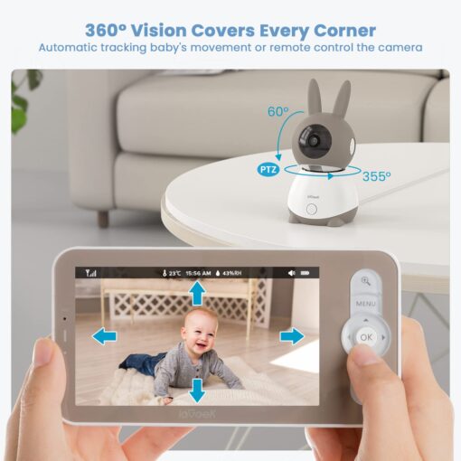 ieGeek 2K Split-Screen Baby Monitor, 5" Audio Baby Monitor with 2 Cameras, WiFi Smartphone Video Dual Camera, Night Vision, Motion & Cry Detection, Two Way Talk Temper &Humidity Sensor - Image 6