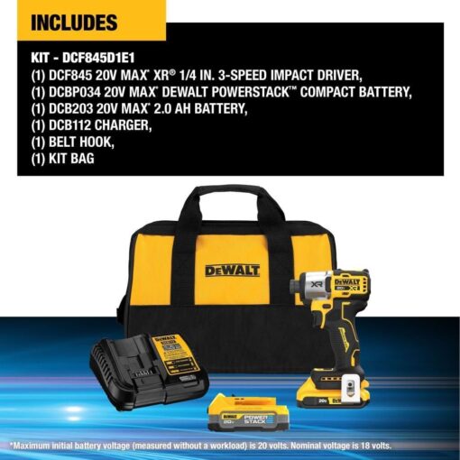 DEWALT 20V MAX Impact Driver, Cordless, 3-Speed, Battery and Charger Included (DCF845D1E1) - Image 7