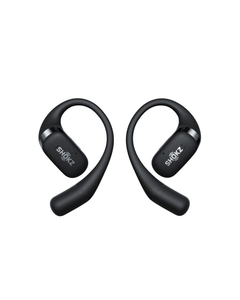 SHOKZ OpenFit - Open-Ear True Wireless Bluetooth Headphones with Microphone, Earbuds with Earhooks, Sweat Resistant, Fast Charging, 28HRS Playtime, Compatible with iPhone & Android, Black