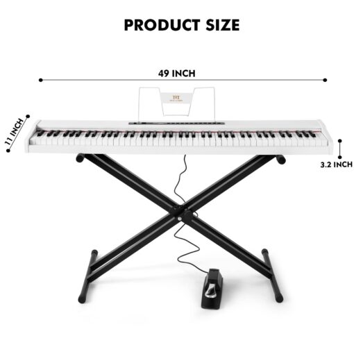 MUSTAR Digital Piano 88 Key Weighted with Stand, 88 Key Semi Weighted Keyboard Piano MEP-1000, Portable Electric Piano Keyboard 88 Keys with Bluetooth Connection, Case, Sustain Pedal, MDF, White - Image 3