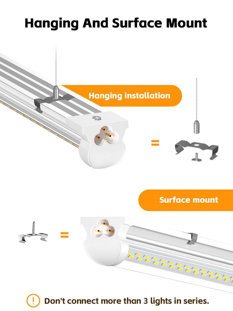 ONLYLUX 8FT LED Shop Lights 6000K White 100W, 15000lm Workshop led Light V Shape, Plug and Play, Hanging/Surface Mount Install, 8 Foot led Lights for Garage,10 Pack - Image 5