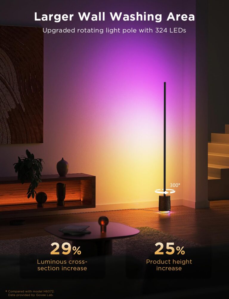Govee Floor Lamp Pro, RGBIC LED Lamp with Bluetooth Speaker and White Noise, 2100 Lumens Standing Lamp, Works with Alexa, 16 Million Colors, Music Sync, Floor Lamp for Bedroom, Living Room, Black - Image 7