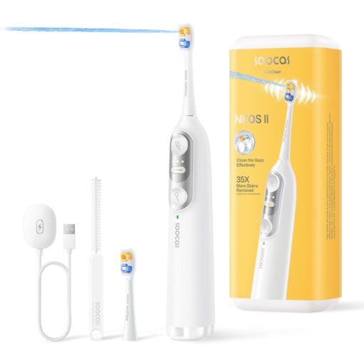 Soocas NEOS II - Electric Toothbrush with Water Flosser, Sonic Electric Toothbrush for Adults, Cordless Water Flosser for Travel, Portable Oral Irrigator, 100% Plaque Removal, Pearl White