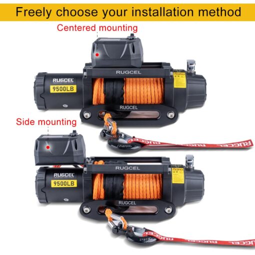 RUGCEL WINCH 9500lb Waterproof Electric Synthetic Rope Powerful Fast 12v Jeep Winch with Hawse Fairlead, Wired Handle and 2 Wireless Remote - Image 6