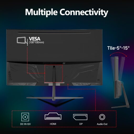 Gawfolk 32 Inch Curved Gaming Monitor 240Hz, 1800R PC Monitor Full HD 1080P, Frameless Computer Dispaly with Freesync and Eye Care Technology, Wall Mountable - Image 2