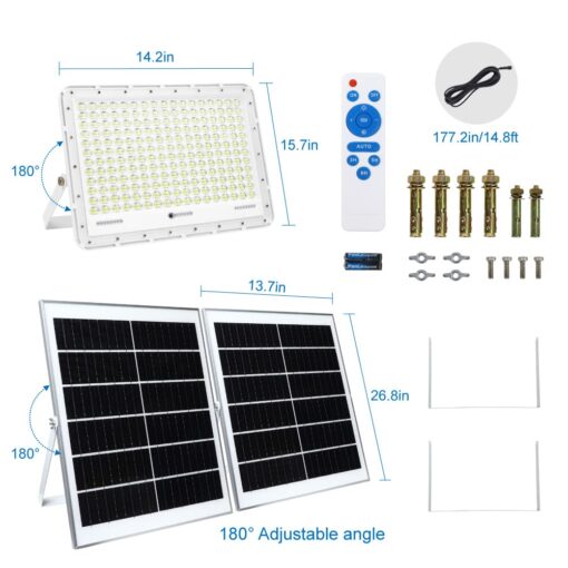 TINSUM 500W Solar Led Flood Lights Outdoor, 28000 Lumens Solar Security Street Lights Dusk to Dawn 1920LED with Remote White Led for Parking Lot,Stadium,Yard,Swimming Pool, Pathway,Flag Pole - Image 2