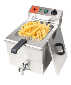 Valgus 1750W Stainless Steel Electric Deep Fryer 12L Large Capacity Countertop Kitchen Frying Machine with Basket & Lid, Drain System