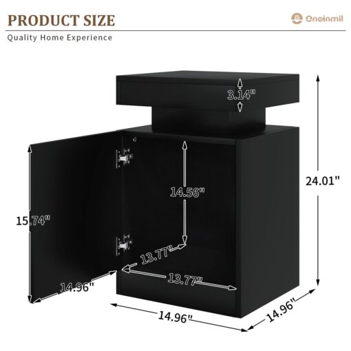 oneinmil Nightstand Set of 2 with LED Lights,Night Stand with Storage Cabinet for Bedroom,Bedside Table with LED, Black - Image 3