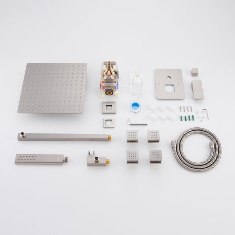 Iriber Brushed Nickel Square Rain Shower System with 4 PCS Body Jets 3 Function Shower Faucet Set Wall Mounted Pressure Balance Shower Trim Kit (Valve Included) - Image 2