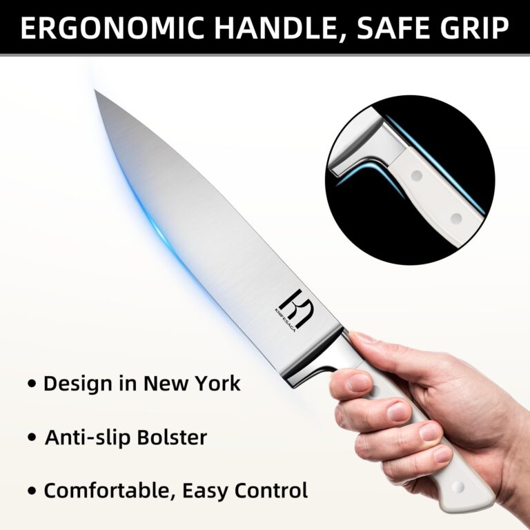 KnifeSaga Kitchen Knife Block Set, 15-Piece Enduring Ultra Sharp Knife Set, Japanese High Carbon Stainless Steel, Premium Forged Knives for Kitchen and Professional Chefs, White - Image 6