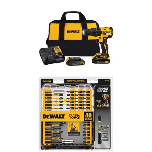 DEWALT DWA2T40IR IMPACT READY FlexTorq Screw Driving Set, 40-Piece and DEWALT DCD777C2 20V Max Lithium-Ion Brushless Compact Drill Driver