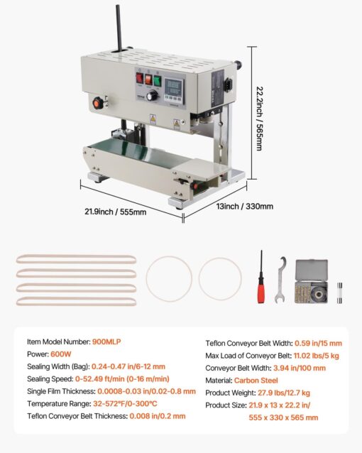 VEVOR Continuous Bag Band Sealing Machine, 0.24-0.47 in/6-12 mm Seal Width, Band Sealer Machine with Digital Temperature Control, Carbon Steel Bag Sealer for 0.02-0.8 mm Plastic Bags Films - Image 4