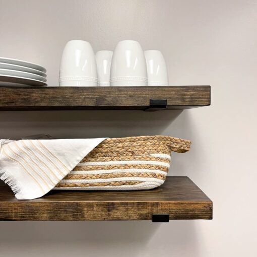 Rustic Shelves with J-Brackets Set of 2, Industrial Shelf, Kitchen Shelves, Solid Wood, Decorative Wall Storage, Heavy Duty, URBANDI (Dark Brown, 24Wx8D) - Image 9