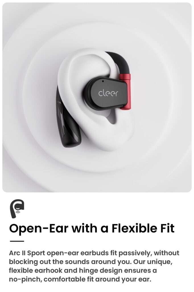 Cleer ARC II Sport Open Ear Headphones, True Wireless Ear Buds with Dual Mic, Sweat Resistant, Multi-Point Connect, 35 Hrs Playtime, Secure Fit, Bluetooth 5.3 Earbuds with Ear Hooks, Preset EQ, Black - Image 7