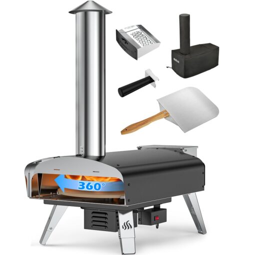 Mimiuo Outdoor Pizza Oven Wood Pellet Fired Pizza Stove with Automatic Rotating System, Pizza Stone, Pizza Peel and Carry Bag (Tisserie W-Oven Series) - Global Patent