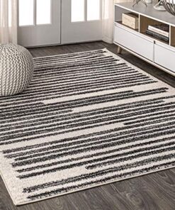 JONATHAN Y MOH207A-8 Khalil Modern Berber Stripe Indoor Farmhouse Area-Rug Bohemian Minimalistic Striped Easy-Cleaning Bedroom Kitchen Living Room Non Shedding, 8 X 10, Cream,Black