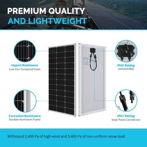 Renogy 200W 12V Monocrystalline Panel Starter 40A Rover MPPT Controller/Mounting Z Brackets/Tray Cable/Adaptor Kit, RV Solar Charging, Boats, Off-Grid System - Image 6