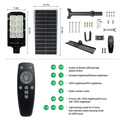 Solar Street Lights Outdoor, 6600W Solar Flood Parking Lot Lights With Remote Security Motion Sensor Led Fixture Dusk to Dawn IP66 Waterproof For Stadium,Pathway,Yard,Driveway,Roadway,Basketball Court - Image 2