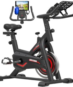 GOFLYSHINE Exercise Bikes Stationary,Exercise Bike for Home Indoor Cycling Bike for Home Cardio Gym,Workout Bike with pad Mount & LCD Monitor,Silent Belt Drive (Black-red)