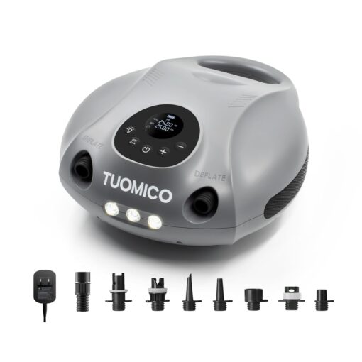 Tuomico 25PSI Paddle Board Pump Electric Portable Sup Air Pump-14.8V Rechargeable Battery Powered, 4 Mins Blow up, Auto-Off for Inflatable Paddleboard Kayak Boat Kite Wing