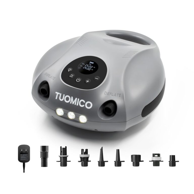 Tuomico 25PSI Paddle Board Pump Electric Portable Sup Air Pump-14.8V Rechargeable Battery Powered, 4 Mins Blow up, Auto-Off for Inflatable Paddleboard Kayak Boat Kite Wing