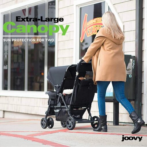 Joovy Caboose Too Ultralight Graphite Stand-On Double Stroller with Universal Car Seat Adapter, 3-Way Reclining Seats, Option to Use Rear Seat, Bench Seat, or Standing Platform - Image 4