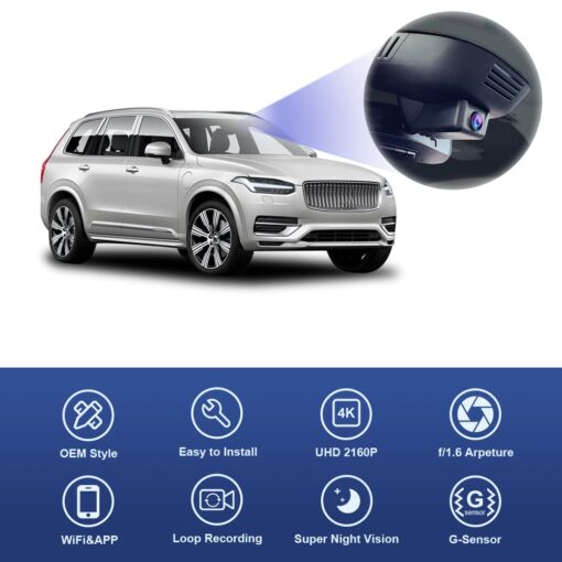 Fitcamx Front 4K+Rear 1080P Dash Cam Suitable for Volvo XC90 2023 2024 2025 B5 B6 T8 (Model B), Integrated OEM Look, Dual HD Video, Loop Recording, WiFi Connect&APP, G-Sensor, Easy to Set, 128GB Card - Image 6