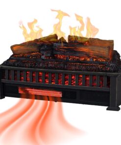 Country Living Electric Fireplace Logs, 27” LED Electric Fireplace Inserts with Infrared Heater, Electric Heater Heats up to 1000 Sq. Ft., Remote Controlled Infrared Heaters for Indoor Use, Black