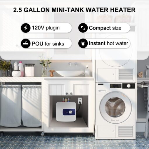 Electric Mini Tank Water Heater UL Listed, thermomate 2.5 Gallons Small Under Sink Water Heater for Point of Use Instant Hot Water 110V 120V, Wall or Floor Mounted, ES250 - Image 8