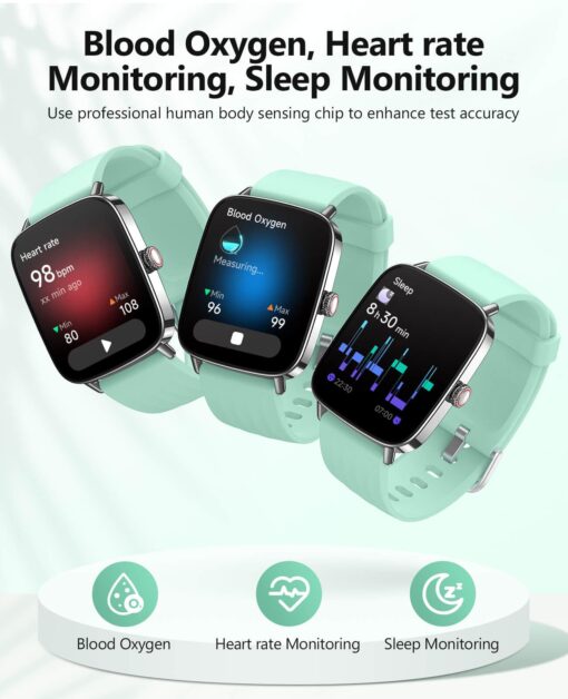 2025 Smart Watches for Men Women, 1.85" AI Voice Smartwatch, 24/7 Heart Rate Monitor, Stress/SpO2/Sleep Tracker, IP68 Waterproof, Weather, 100+ Sports Fitness Tracker for Android iOS Green - Image 7