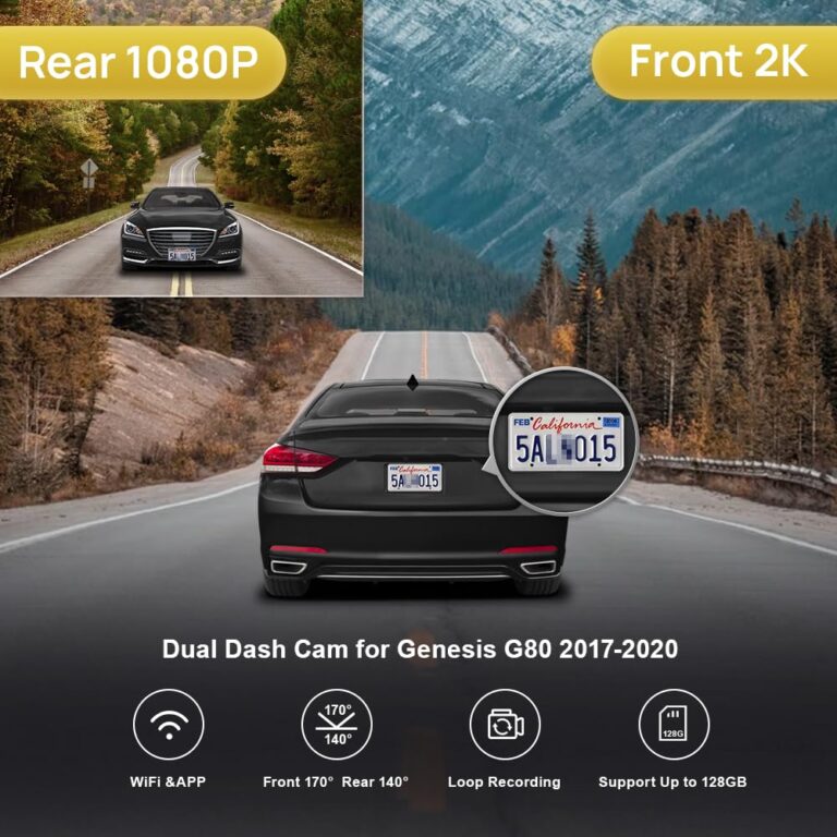 Fitcamx Front 2K+Rear 1080P Dash Cam for 2017-2020 Genesis G80 (Part No#B1500) 3.8L 3.3T Sport 5.0L Ultimate, OEM Style, Front 1440P+Rear 1080P Video, WiFi & APP, Loop Recording, G-Sensor, 64GB Card - Image 6