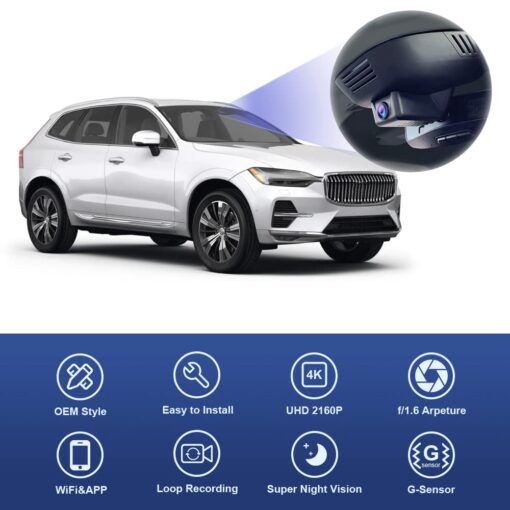 Fitcamx 4K Dash Cam Suitable for Volvo V90 XC60 S90 2022-2025 B5 B6 T8 (Model B), OEM Factory Look, 2160P UHD Video, Built-in WiFi & APP, Loop Recording, G-Sensor, Easy to Install, 64GB Card - Image 6