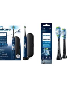 Philips Sonicare Protective Clean 6100 Navy Blue and 2 pack Premium Plaque Control Brush Head Bundle