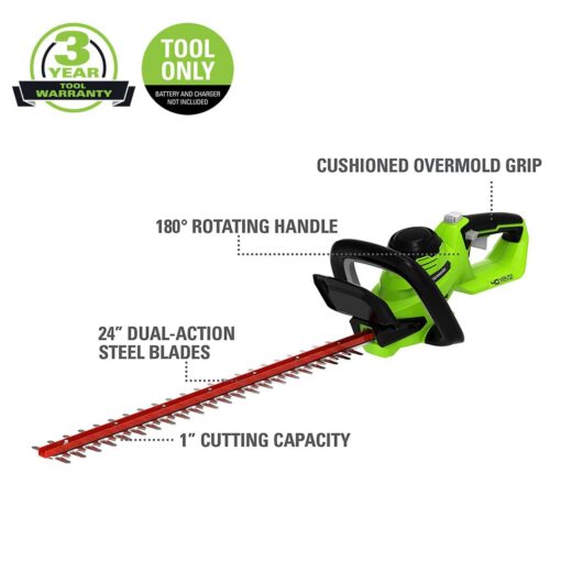 Greenworks 40V 24" Cordless Hedge Trimmer (1" Cutting Capacity), Tool Only - Image 13