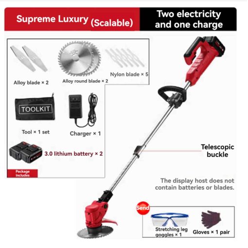 JXCAA Electric Lawnmower Battery Powered, Small Electric Lawn Mower, Adjustable Head, All-Copper Brushless High-Power Motor, 21v 3.0ah Lithium Battery, 16 Sets - Image 2