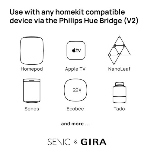 GIRA + Senic Friends of Hue Smart Switches | Compatible with Philips Hue (No Batteries, No Charging) | Wireless Homekit Light Switch and Dimmer | Made in Germany | 3 GIRA Light Switches White Matt - Image 2