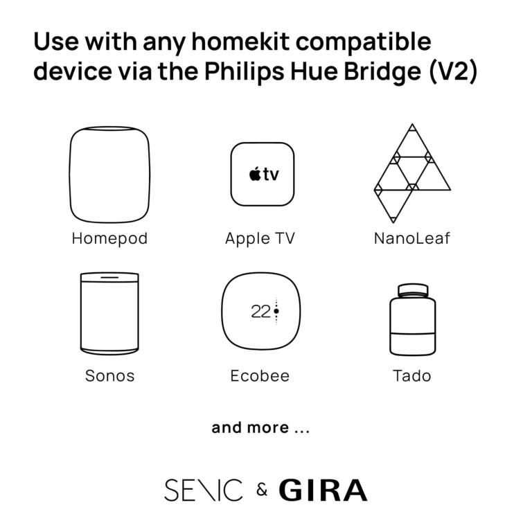 GIRA + Senic Friends of Hue Smart Switches | Compatible with Philips Hue (No Batteries, No Charging) | Wireless Homekit Light Switch and Dimmer | Made in Germany | 3 GIRA Light Switches White Matt - Image 2