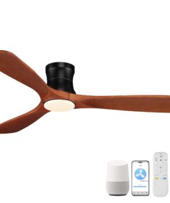 52' Smart Wood Low Profile Ceiling Fan with Lights Remote, Quiet DC Motor, Outdoor Indoor Flush Mount, Voice Control via WIFI Alexa App, Modern Dimmable Lighting for Bedroom Patio