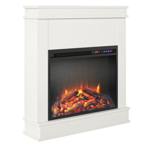 Ameriwood Home Mateo 30 Inch Electric Fireplace with Mantel, Replaceable Fireplace Insert Heater, Freestanding, Remote Control, Timer, Realistic Log and Flame Effect, White - Image 3
