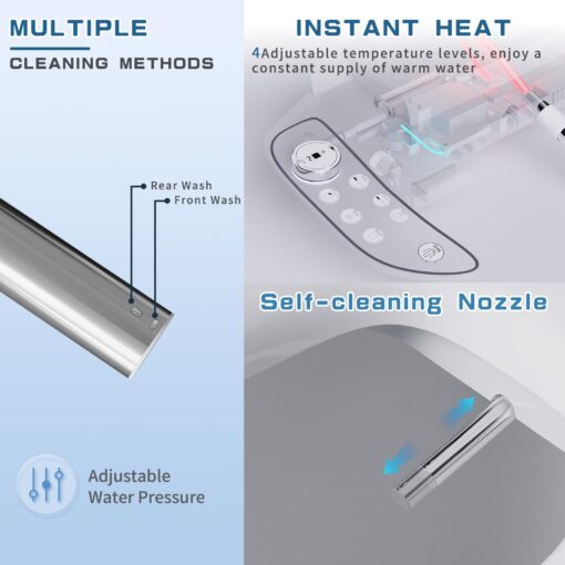 LALAHOO Electric Bidet Toilet Seat with Side Panel, Elongated Heated Toilet Seat with Instant Warm Water & Dryer, Multiple Spray Modes, Japanese Toilet Seat - Image 8