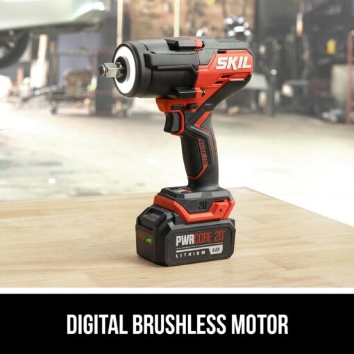 SKIL PWR CORE 20 Brushless 20V 1/2 In. Mid-Torque Impact Wrench Kit Including 4.0 Ah Battery and Auto PWRJump Charger- IW5761B-10 - Image 5