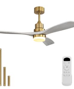 Sofucor Low Profile Ceiling Fan With Lights Remote Control 52 Inch Flush Mount Ceiling Fan Modern Wood Blade Fan For Bedroom Living Room Indoor Outdoor Farmhouse Patio, Grey Gold
