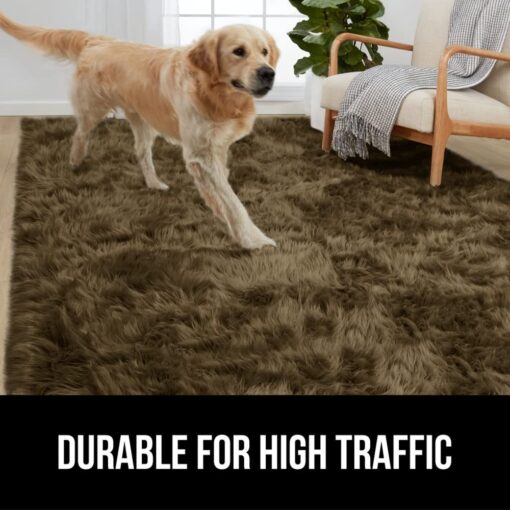 Gorilla Grip Fluffy Faux Fur Rug, Machine Washable Soft Furry Area Rugs, Rubber Backing, Plush Floor Carpets for Baby Nursery, Bedroom, Living Room Shag Carpet, Luxury Home Decor, 6x9, Brown - Image 3